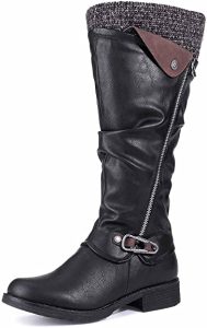 Gracosy Leather Knee Boots