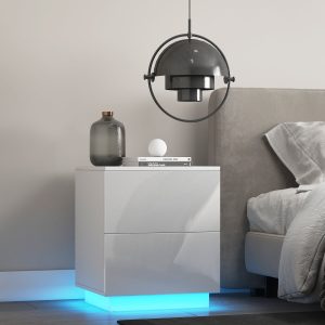 2 Drawers LED Nightstand w/ Remote Control