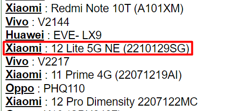 Xiaomi Mi 12 Lite 5G NE