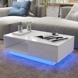 High Gloss LED Side Coffee Table w/ 2 Drawers