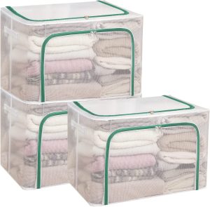 3-Piece PVC Nylon Mesh Wardrobe Boxes for Quilts and Blankets
