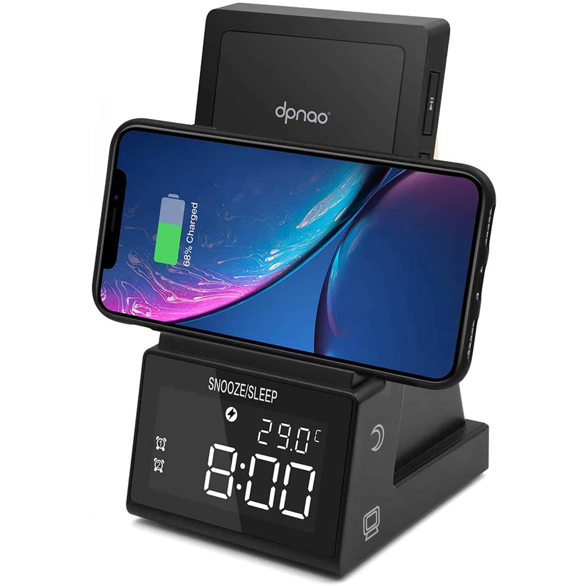 dpnao Alarm Clock with Wireless Charging Dock Stand