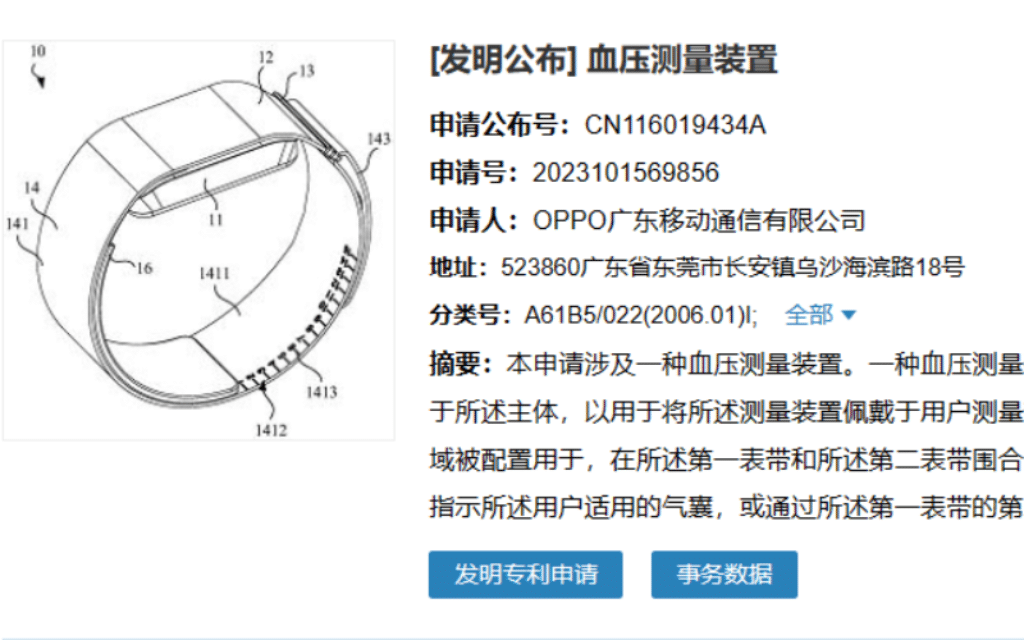 OPPO blood pressure measurement patent