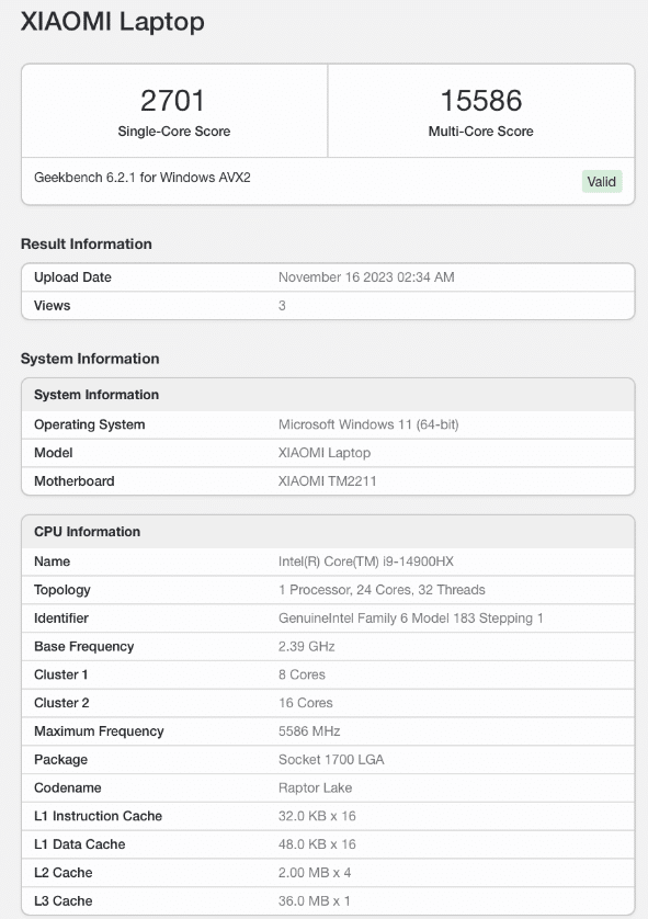 Xiaomi TM2211 laptop