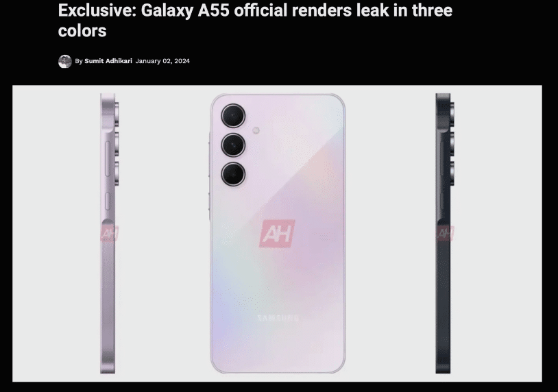 Samsung Galaxy A55 Revealed in Official Leaks: Flat Screen, Triple Colors