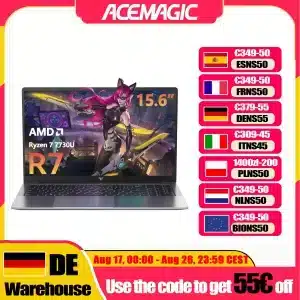ACEMAGIC LX15PRO Laptop AMD Ryzen 7 7730U 15,6″ IPS 16 GB DDR4 512 GB NVMe SSD