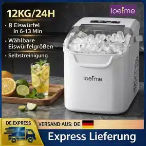 LOEFME Hordozható Jégkocka Készítő 12kg/24h, 8 Kocka 6-13 Perc Alatt
