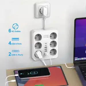 Listwa zasilająca z 6 gniazdami, 4 portami USB, 2 portami Type-C