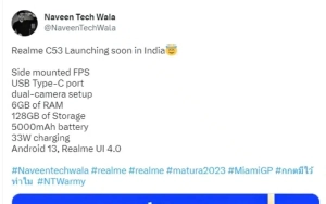 Realme C53 Configuration Exposed: 5000mAh Battery + 33W Fast Charge