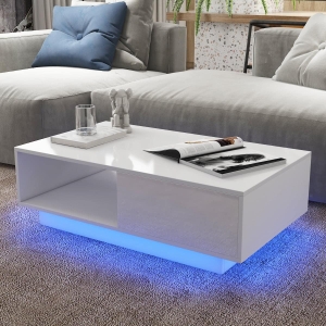 High Gloss LED Side Coffee Table w/ 2 Drawers