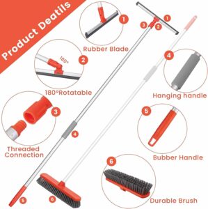 2-in-1 Floor Scrub Brush w/ Squeegee Window Cleaner Kit