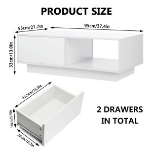 High Gloss LED Side Coffee Table w/ 2 Drawers
