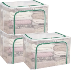 3-Piece PVC Nylon Mesh Wardrobe Boxes for Quilts and Blankets