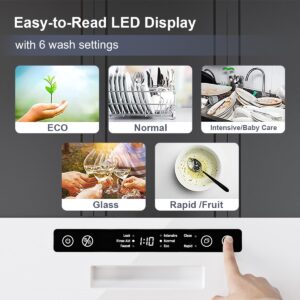 Warmtoo Countertop Built-in Dishwashers White w/ LED Display