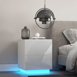 2 Drawers LED Nightstand w/ Remote Control