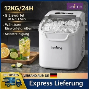 LOEFME Hordozható Jégkocka Készítő 12kg/24h, 8 Kocka 6-13 Perc Alatt
