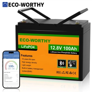 ECO-WORTHY 12V 100Ah LiFePO4 akkumulátor Bluetooth-szal