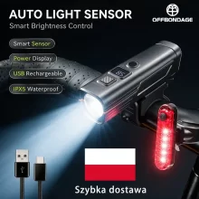 OFFBONDAGE Kerékpár Lámpa Szett Digitális Kijelzővel és Intelligens Szenzorral