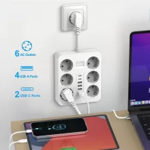 6-aljzatos hosszabbító 4 USB, 2 Type-C porttal