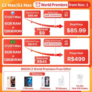 UMIDIGI C1/G1 Max Smartphone 6GB+128GB