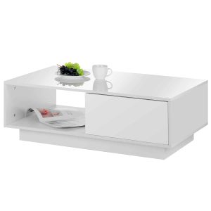 High Gloss LED Side Coffee Table w/ 2 Drawers