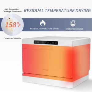 Warmtoo Countertop Built-in Dishwashers White w/ LED Display