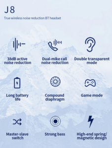 J8 ANC TWS Bluetooth 5.2 Earphones